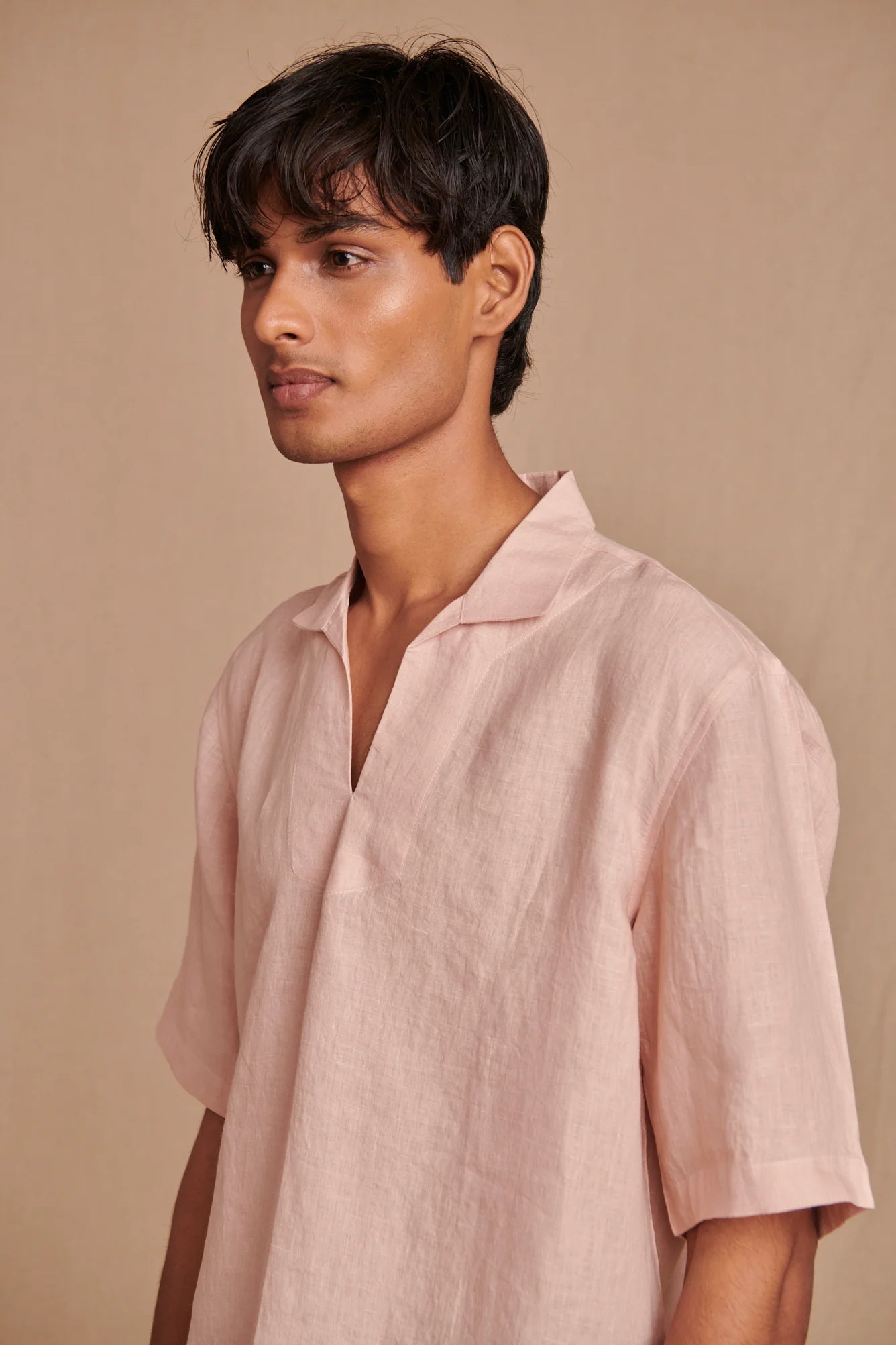 Blush Linen Men's Popover Shirt - CiceroniShirtSaphed