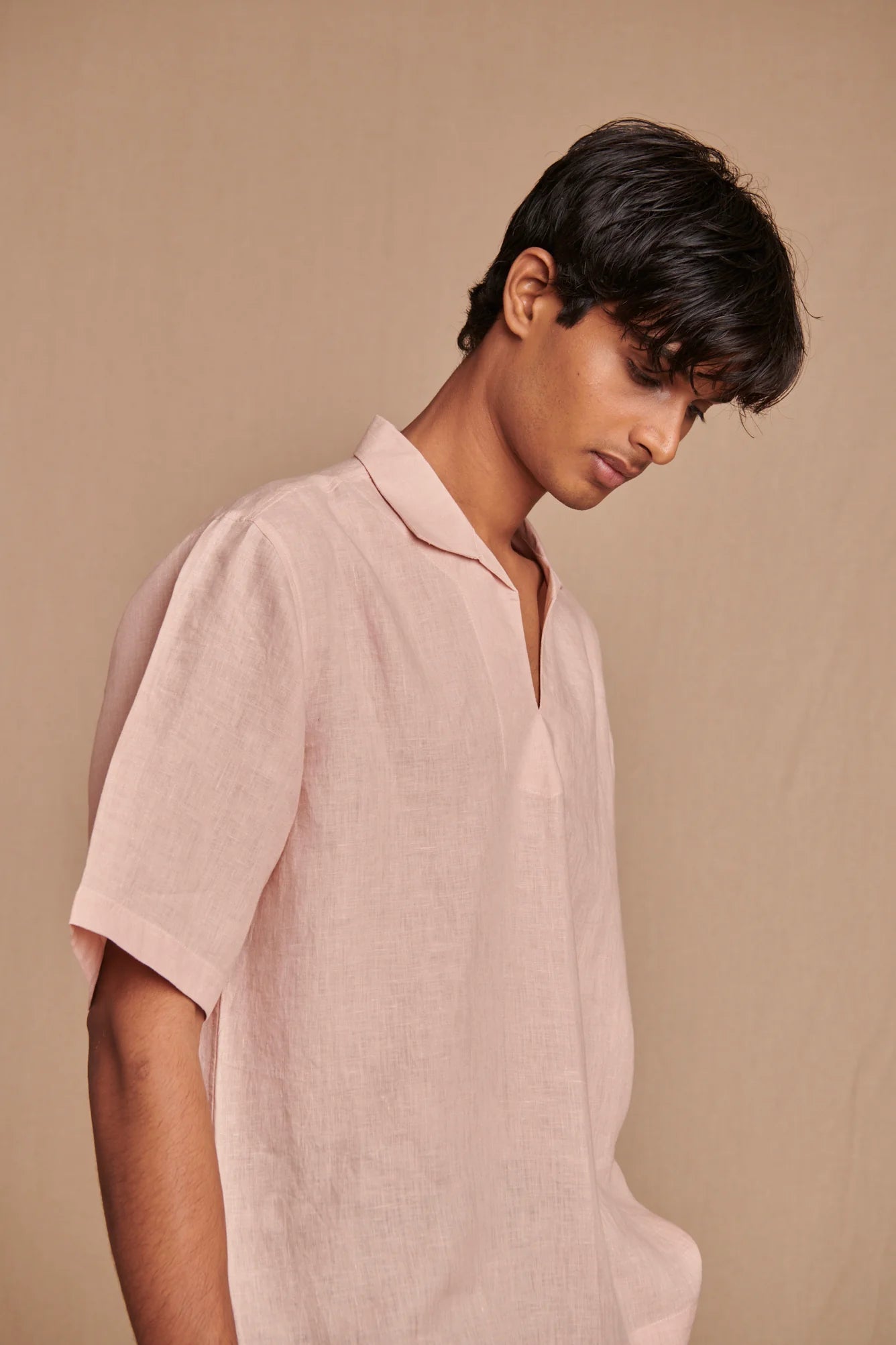 Blush Linen Men's Popover Shirt - CiceroniShirtSaphed