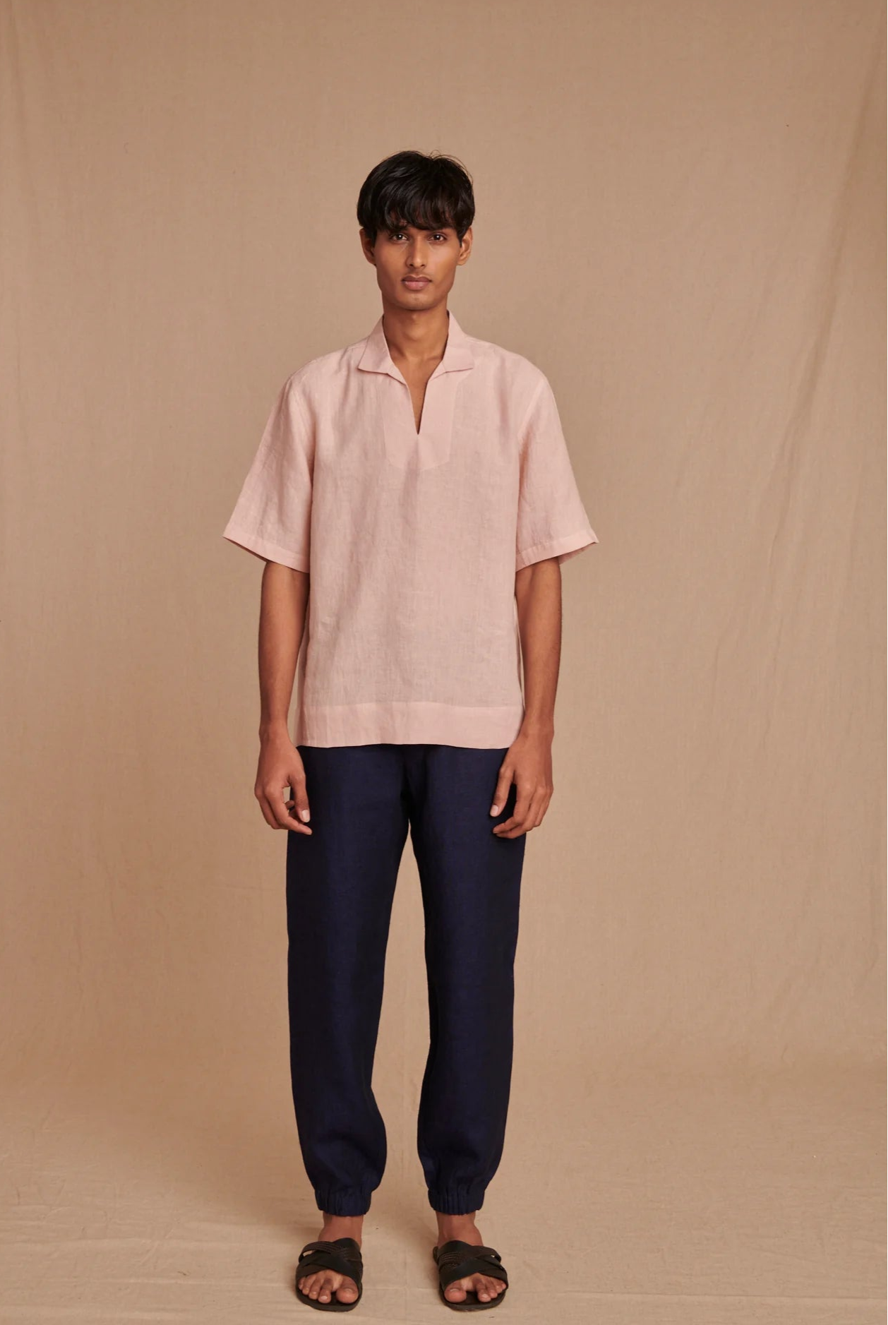 Blush Linen Men's Popover Shirt - CiceroniShirtSaphed