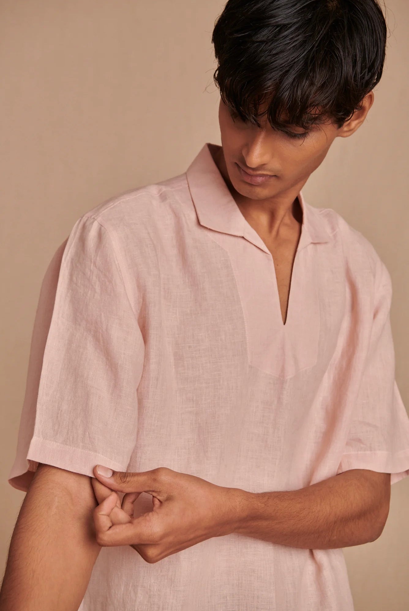 Blush Linen Men's Popover Shirt - CiceroniShirtSaphed