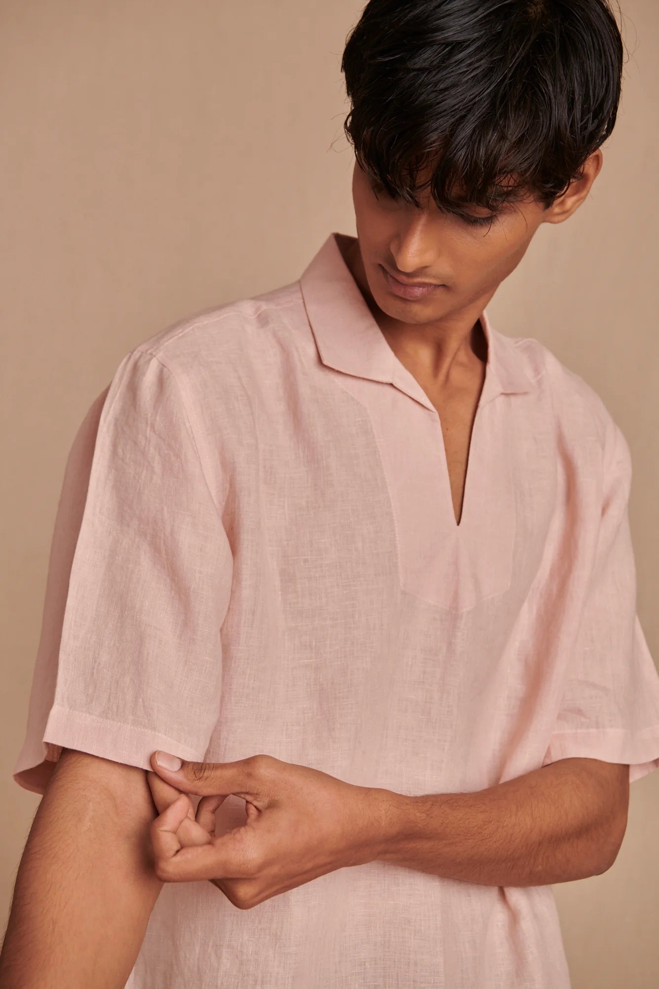 Blush Linen Men's Popover Shirt - CiceroniShirtSaphed
