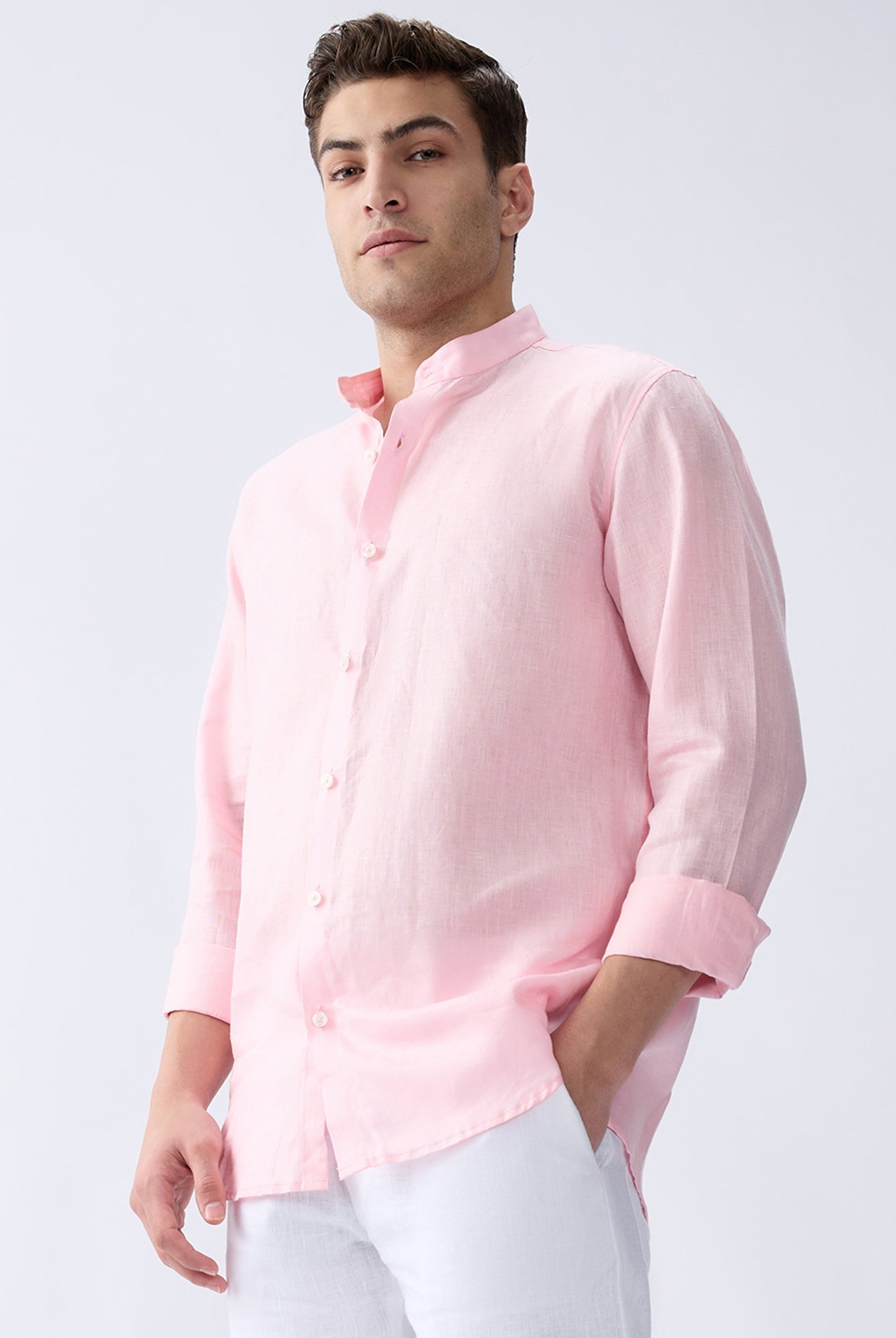 Blush Pink Mandarin 100% Pure Linen Shirt - CiceroniMen Shirtsbhrāta