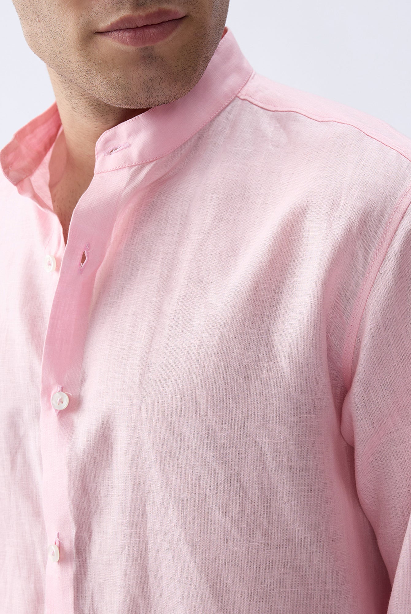 Blush Pink Mandarin 100% Pure Linen Shirt - CiceroniMen Shirtsbhrāta