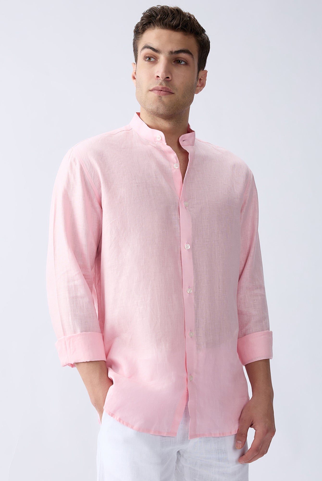 Blush Pink Mandarin 100% Pure Linen Shirt - CiceroniMen Shirtsbhrāta