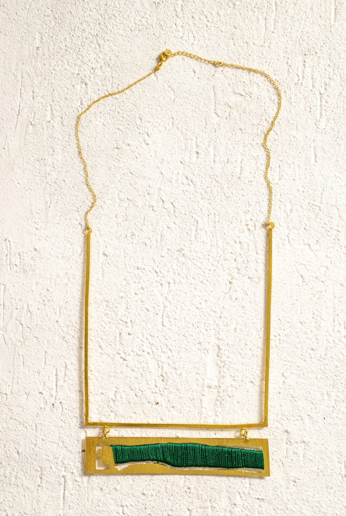 Brass Frame Necklace with Green Thread Inlay - CiceroniNeckpieceBoundless by Shilpi