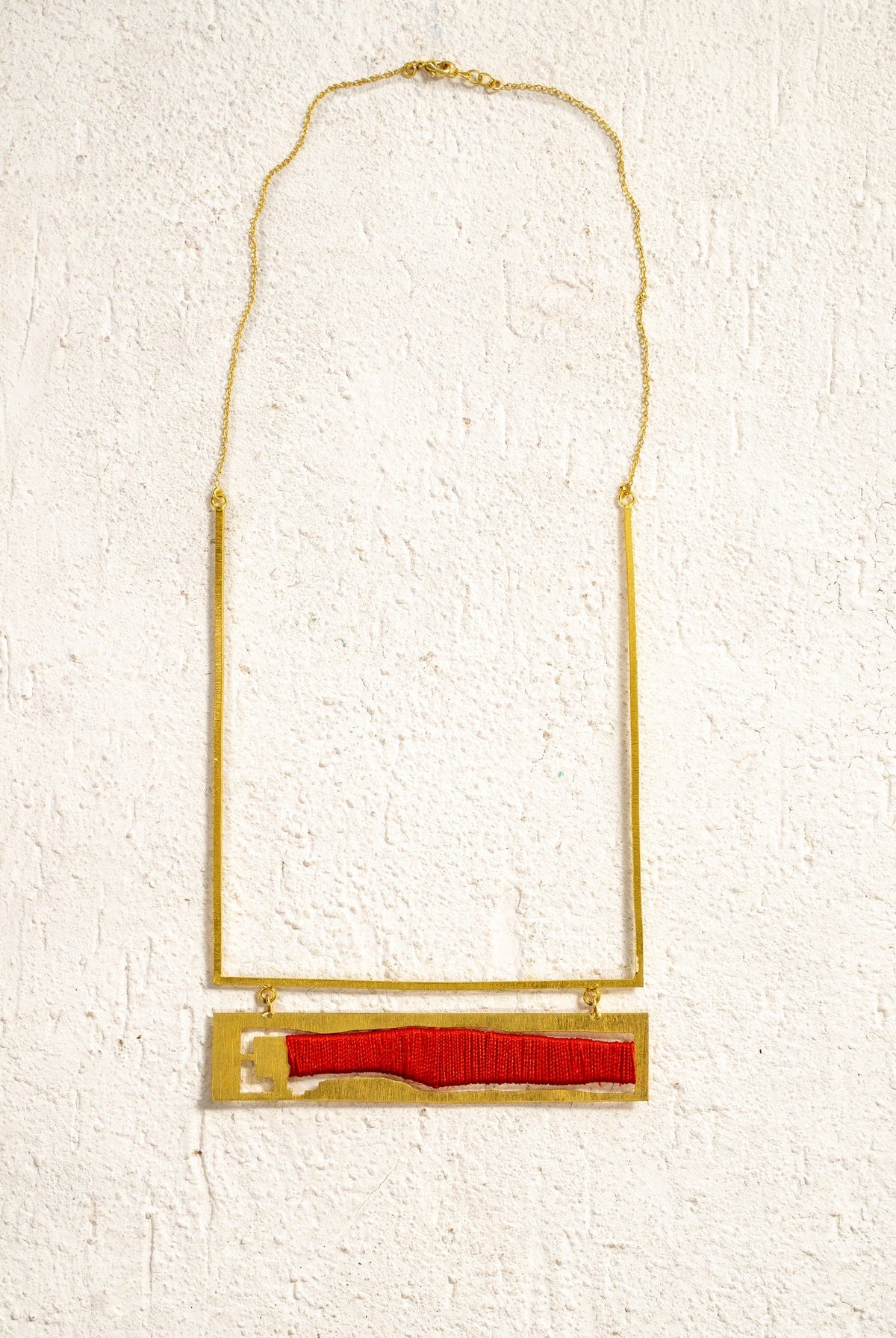 Brass Frame Necklace with Red Thread Inlay - CiceroniNeckpieceBoundless by Shilpi