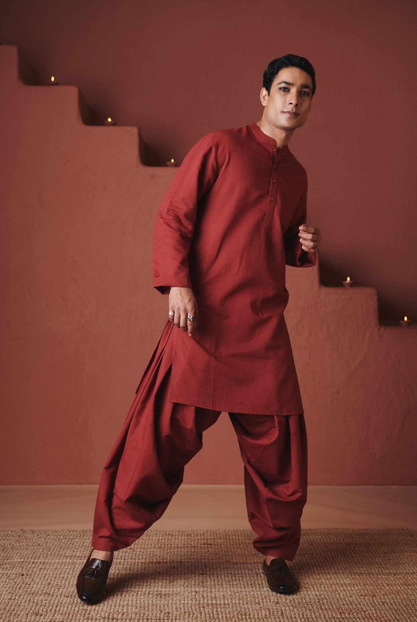 Brick Co - Linen Men's Dhoti Kurta Set - CiceroniKurta Set, Festive WearSaphed