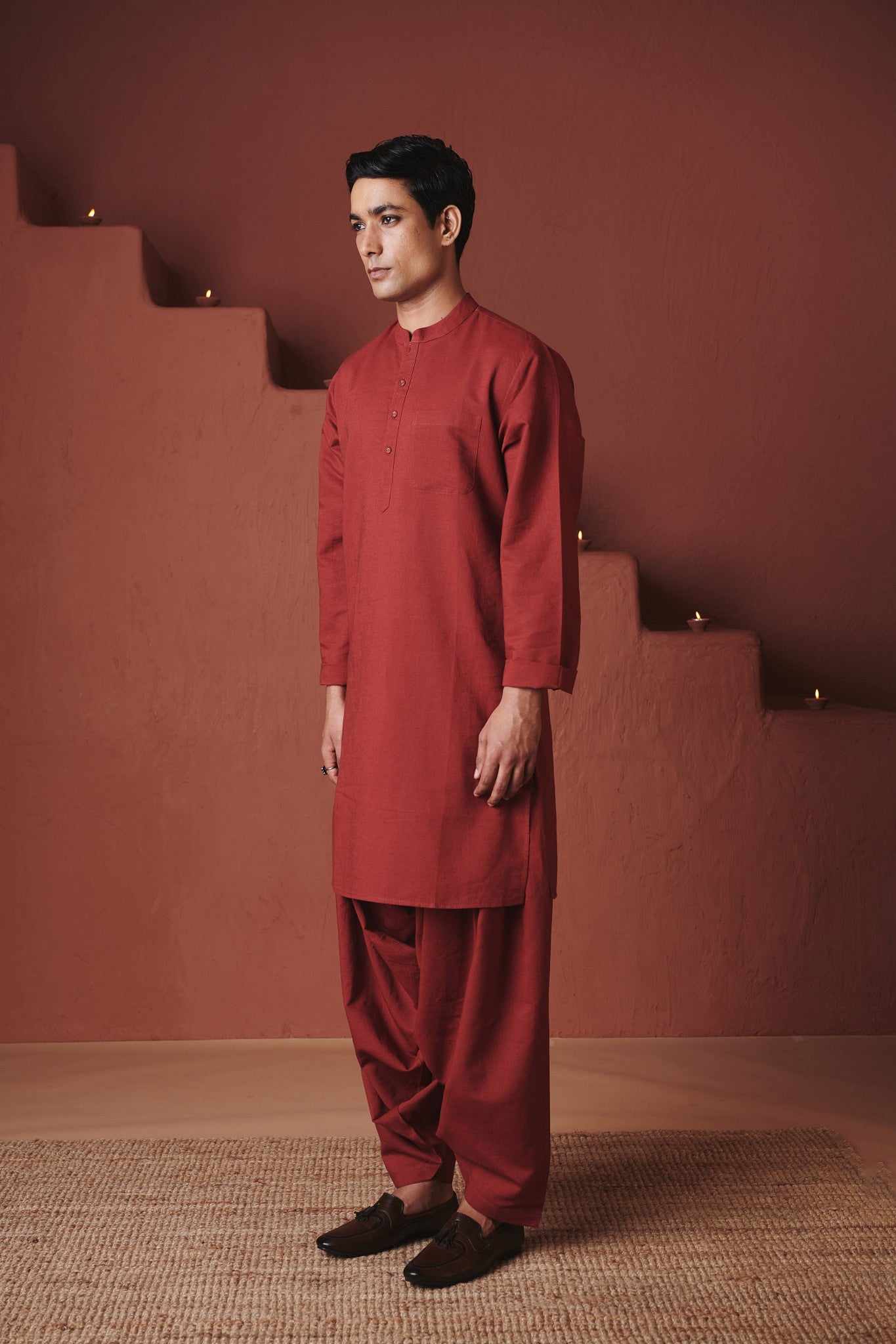 Brick Co - Linen Men's Dhoti Kurta Set - CiceroniKurta Set, Festive WearSaphed