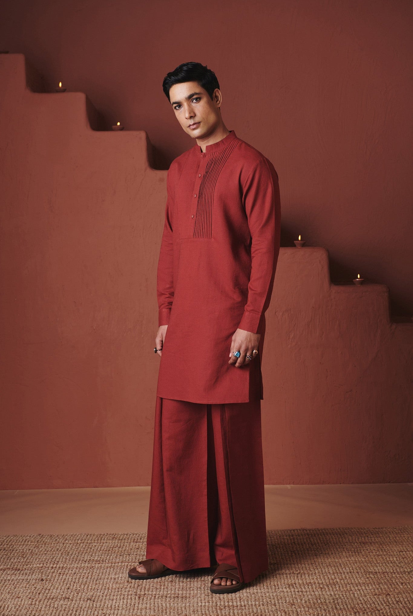 Brick Co - Linen Men's Pleated Yoke Kurta Set - CiceroniKurta SetSaphed