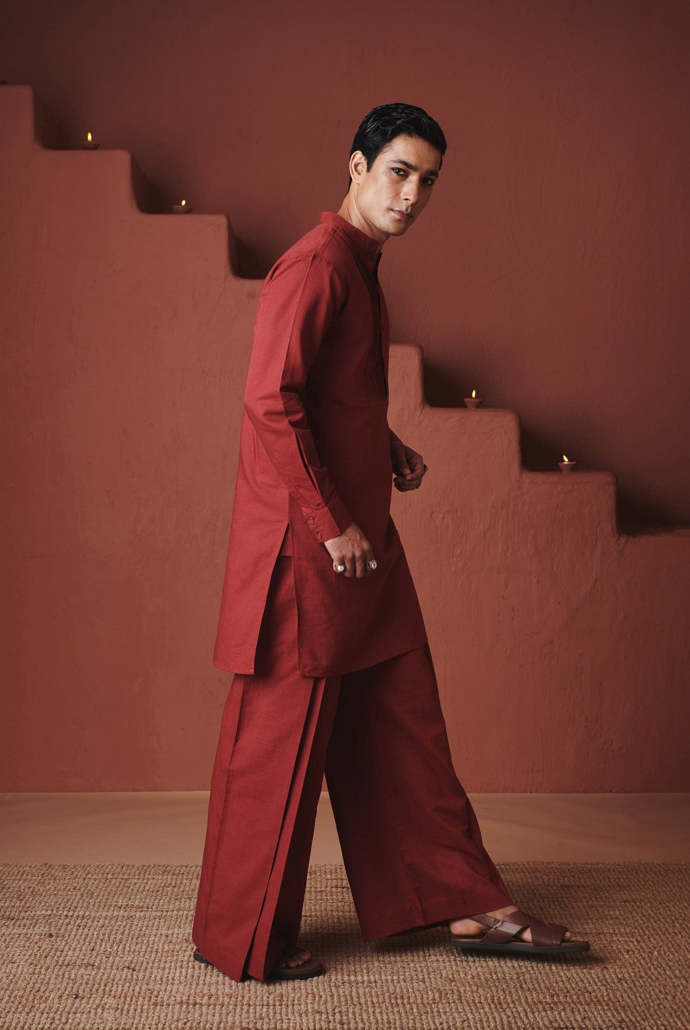 Brick Co - Linen Men's Pleated Yoke Kurta Set - CiceroniKurta SetSaphed