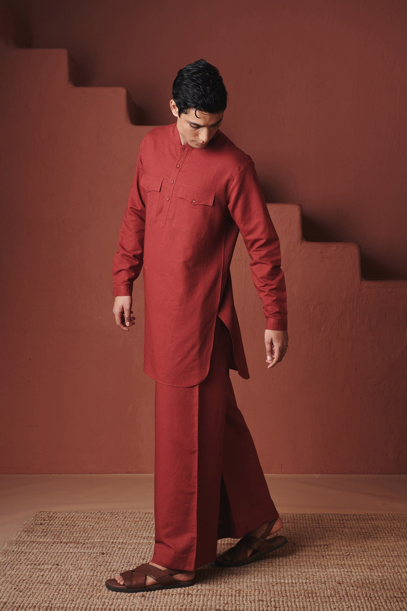 Brick Co - Linen Men's Saif Kurta Set - CiceroniKurta Set, Festive WearSaphed
