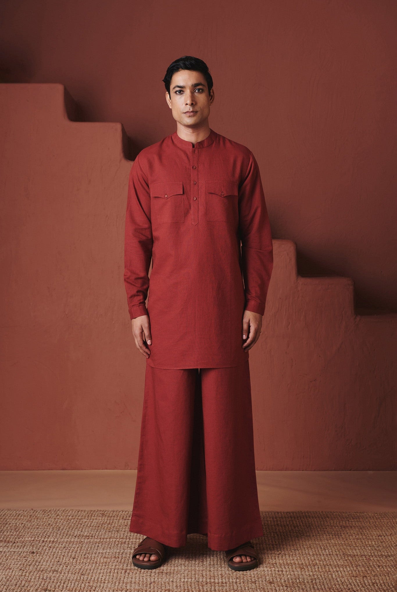 Brick Co - Linen Men's Saif Kurta Set - CiceroniKurta Set, Festive WearSaphed