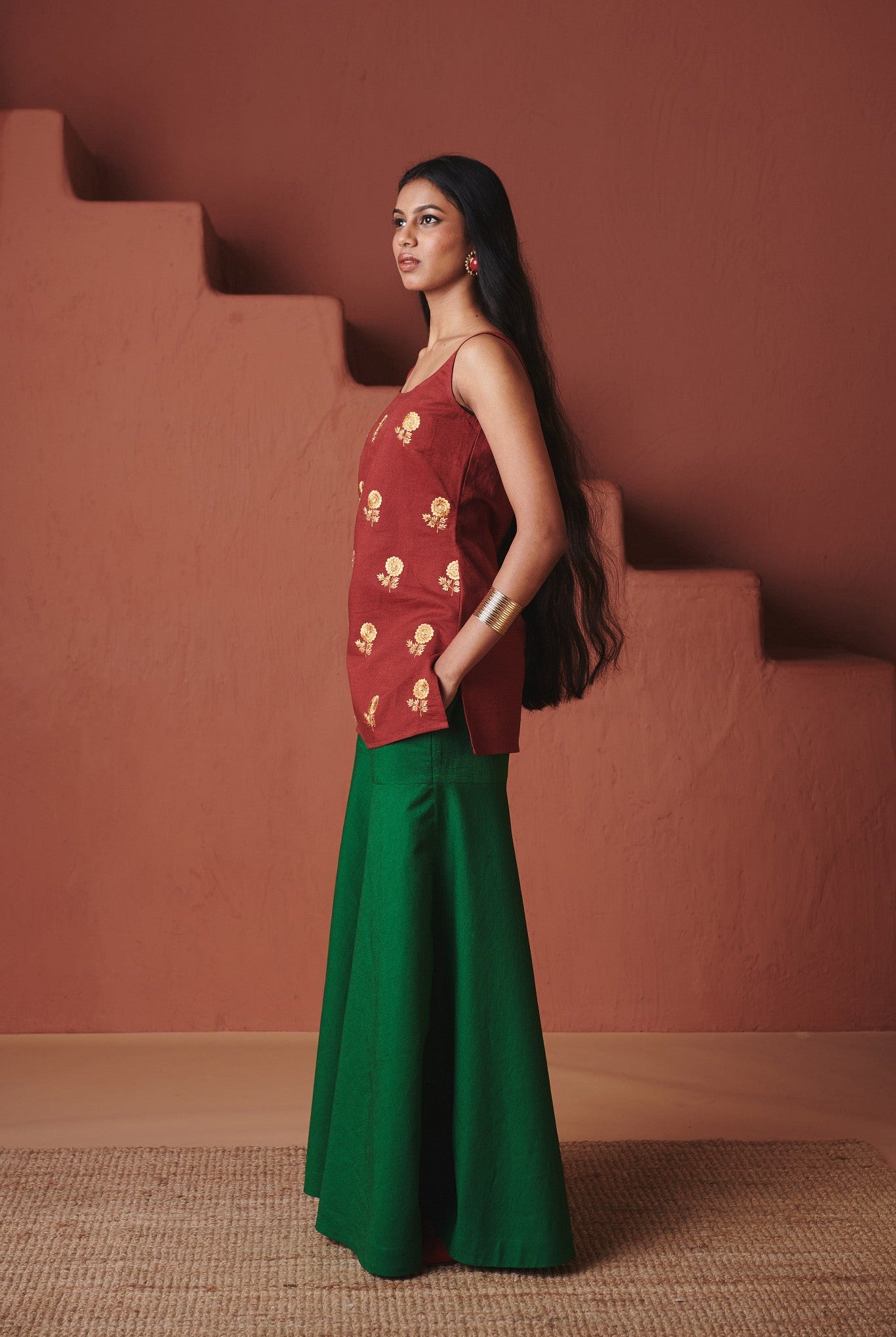 Brick Paan Co - Linen Sleeveless Sharara Set - CiceroniKurta Set, Everyday WearSaphed