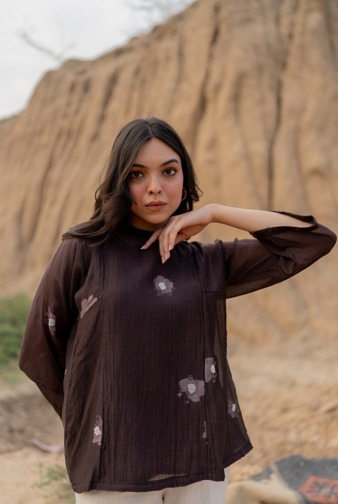 Brown Floral Kalidaar Top - CiceroniTopsNirjara