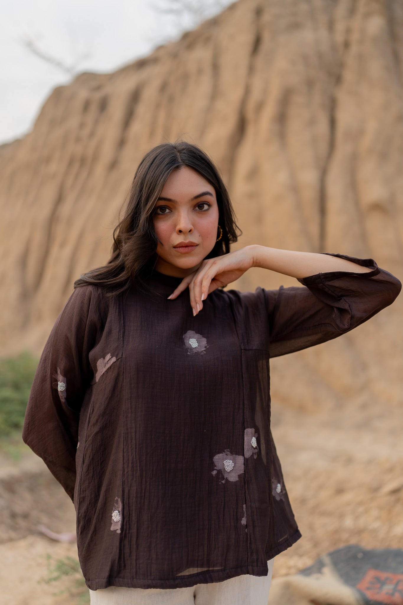 Brown Floral Kalidaar Top - CiceroniTopsNirjara