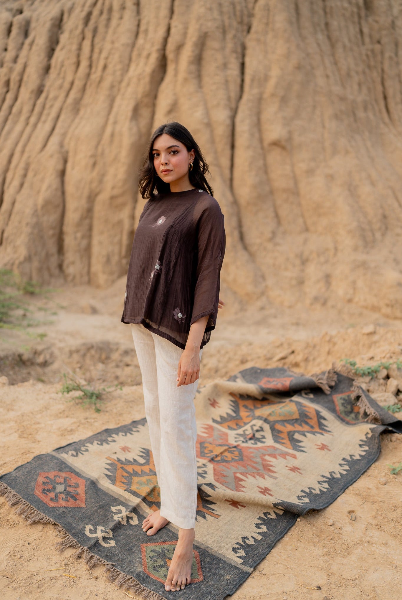 Brown Floral Kalidaar Top - CiceroniTopsNirjara