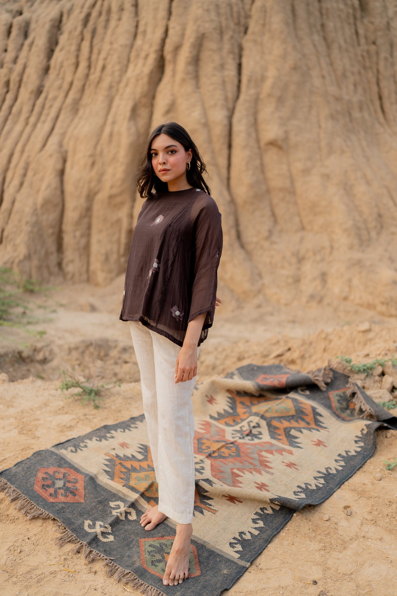 Brown Floral Kalidaar Top - CiceroniTopsNirjara