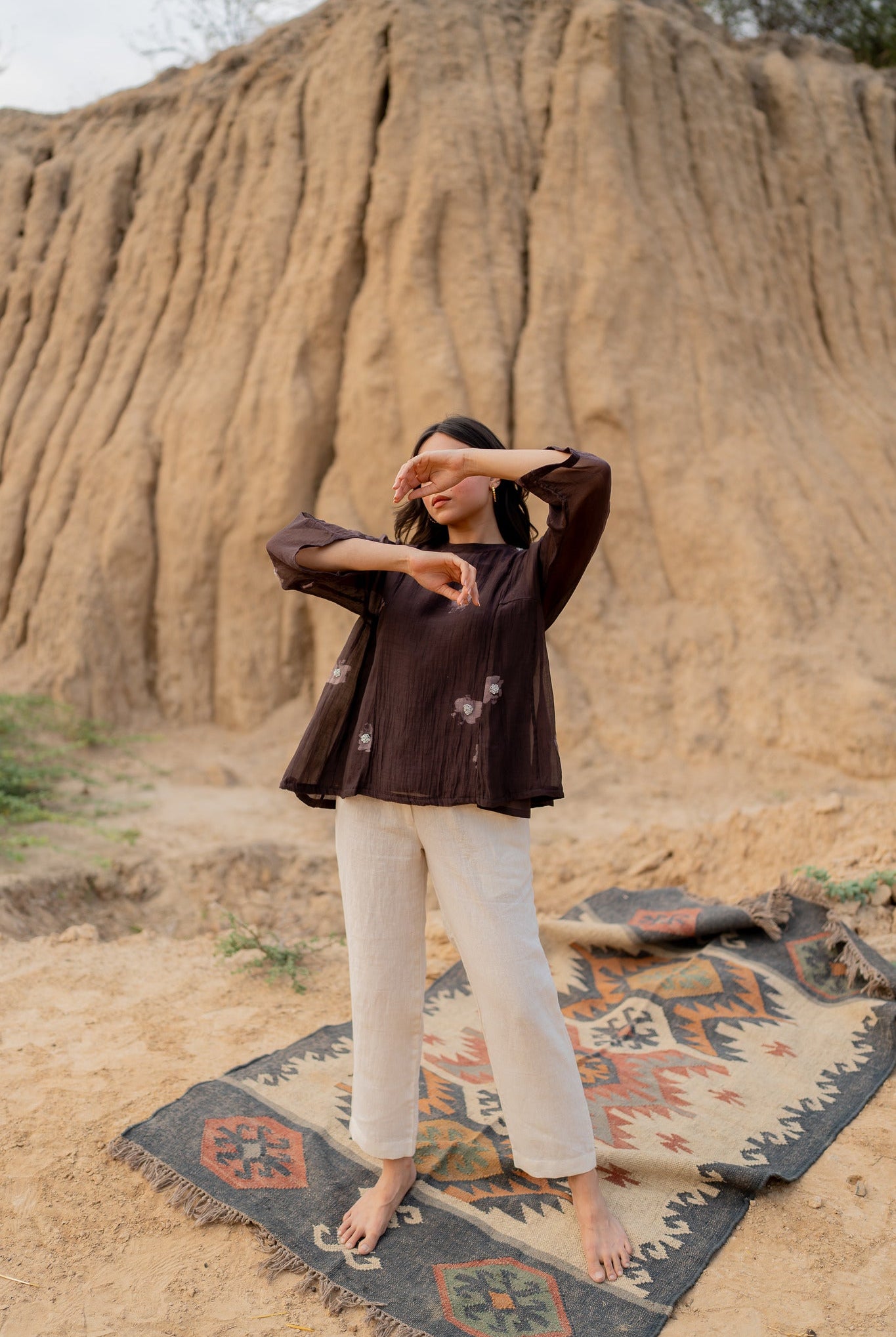 Brown Floral Kalidaar Top - CiceroniTopsNirjara