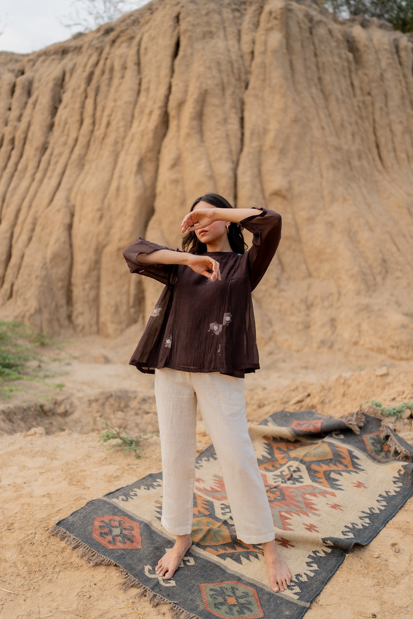 Brown Floral Kalidaar Top - CiceroniTopsNirjara