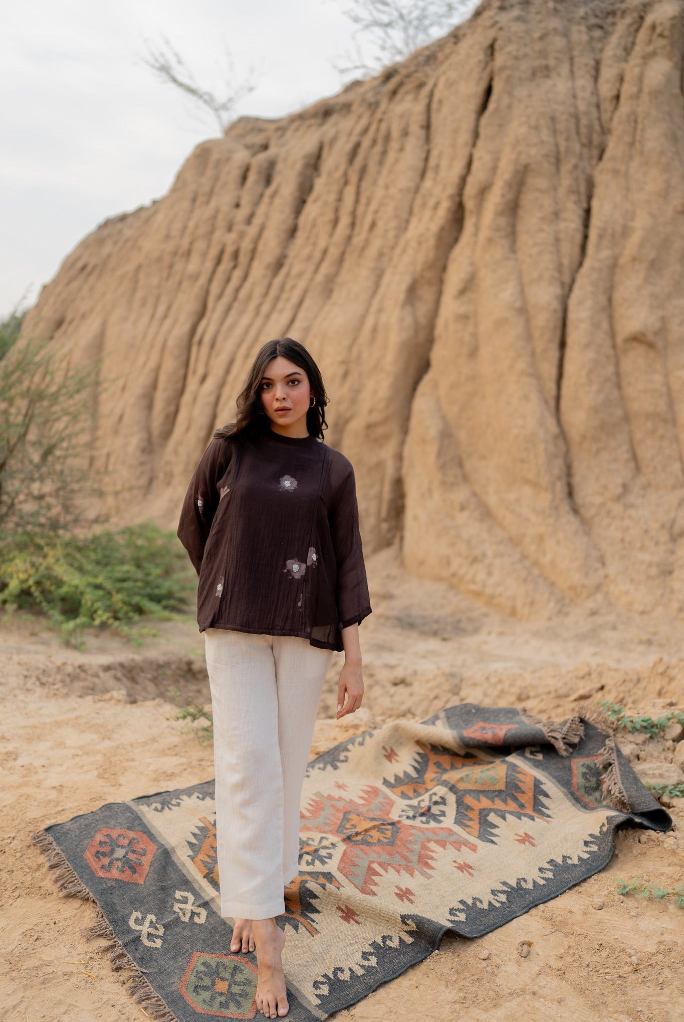 Brown Floral Kalidaar Top - CiceroniTopsNirjara