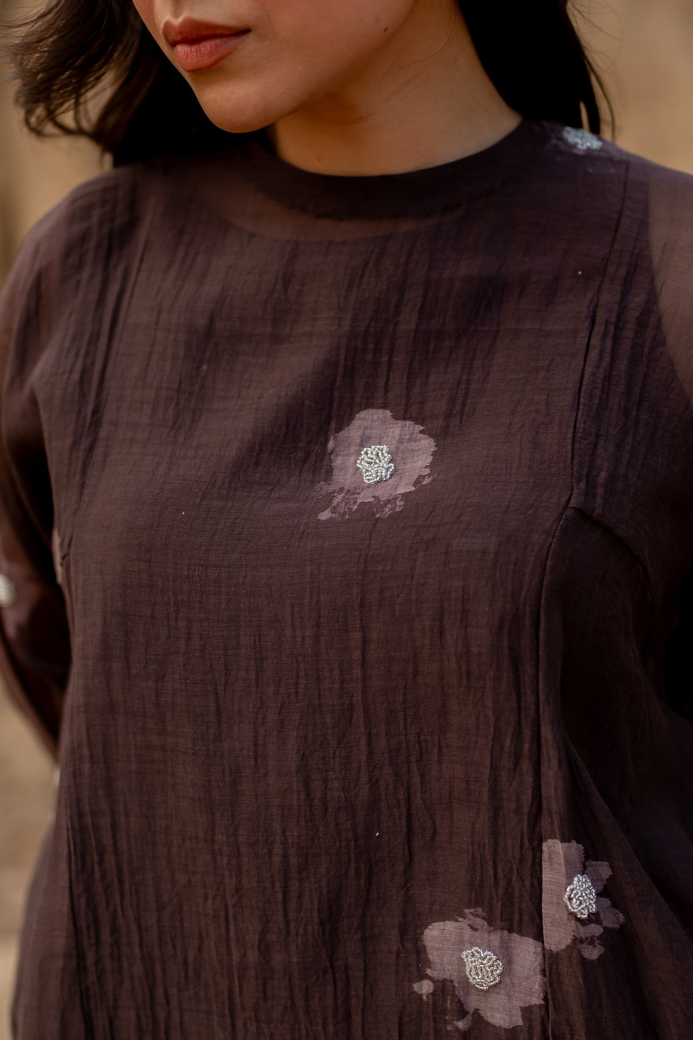 Brown Floral Kalidaar Top - CiceroniTopsNirjara