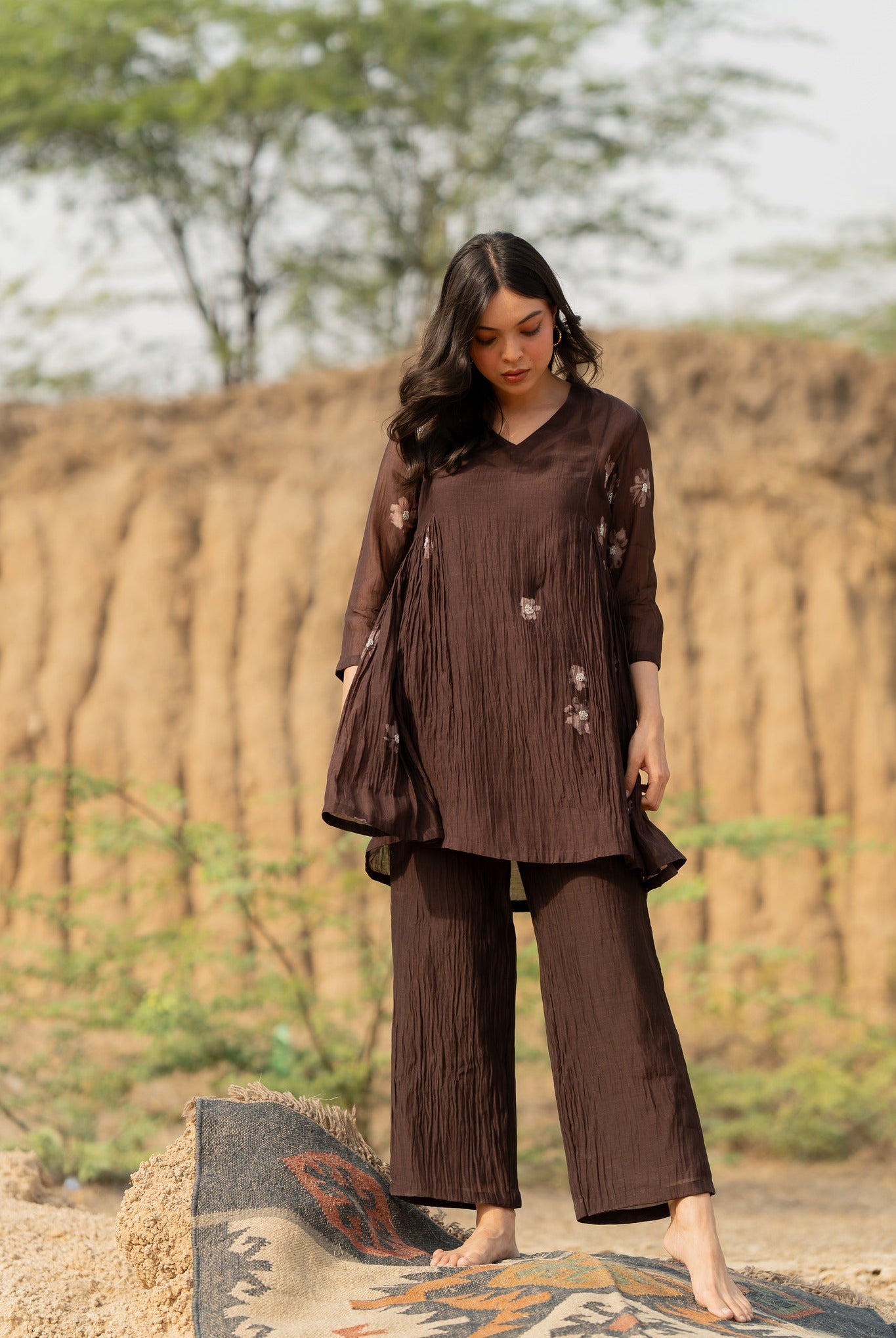 Brown Floral Nara Set - CiceroniKurta Set, Festive wearNirjara
