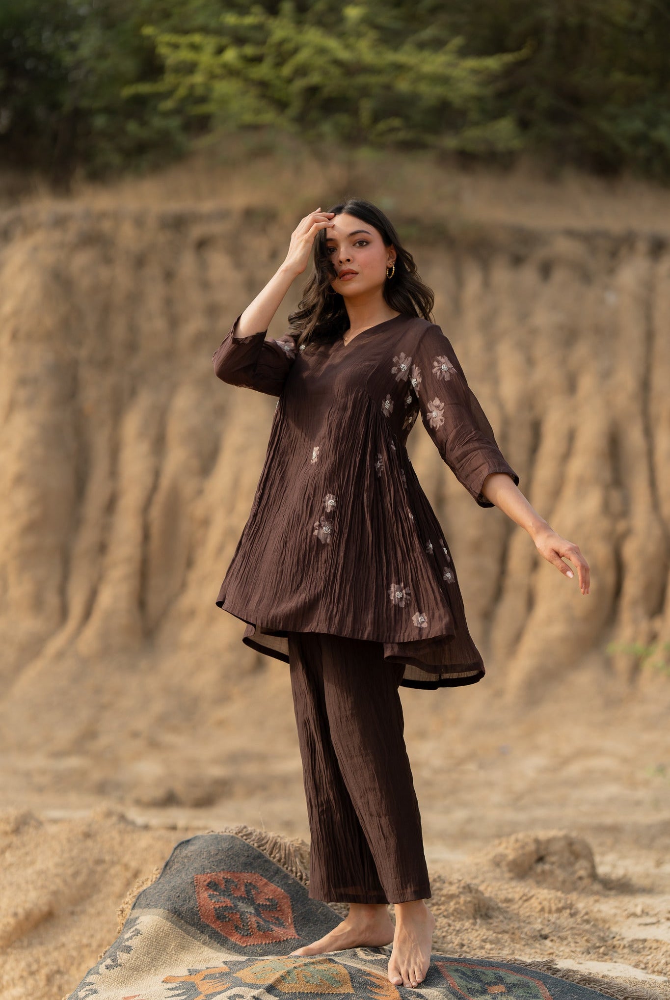 Brown Floral Nara Set - CiceroniKurta Set, Festive wearNirjara
