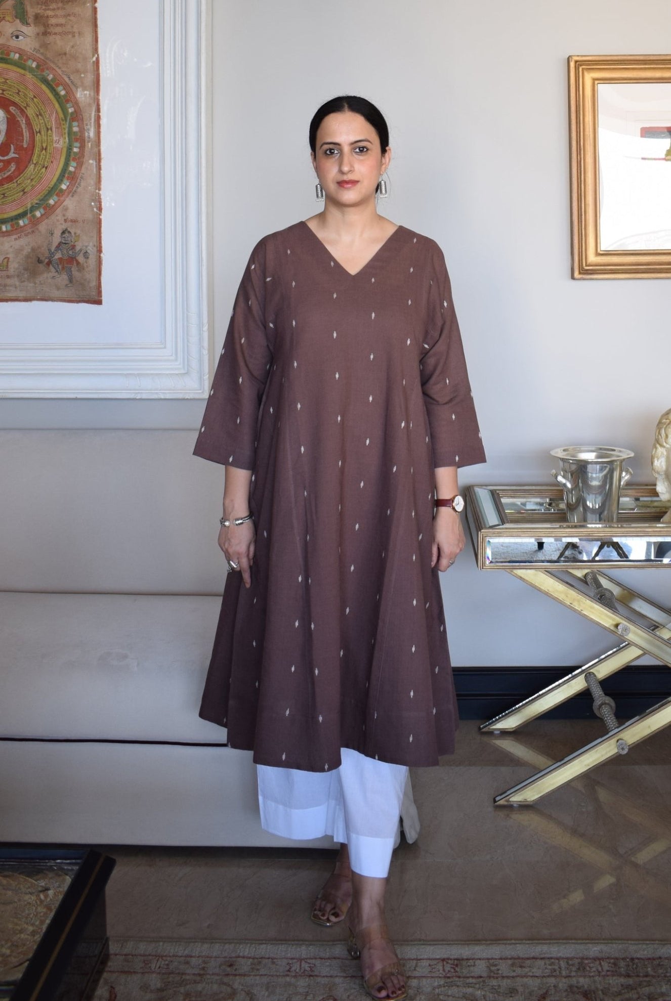 Brown Jamdani Phiran - CiceroniKurta, Everyday WearHouse of Moxa