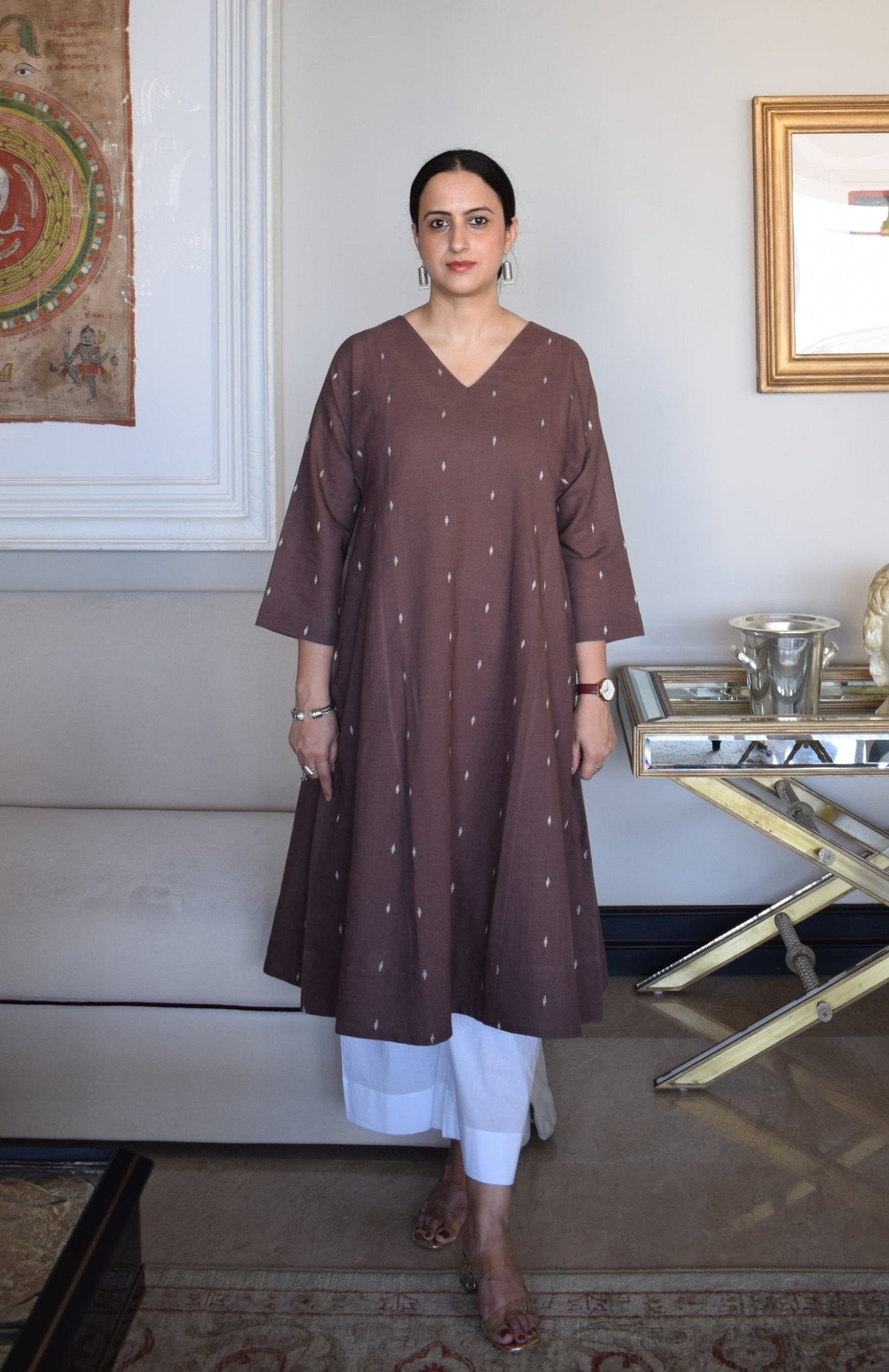 Brown Jamdani Phiran - CiceroniKurta, Everyday WearHouse of Moxa