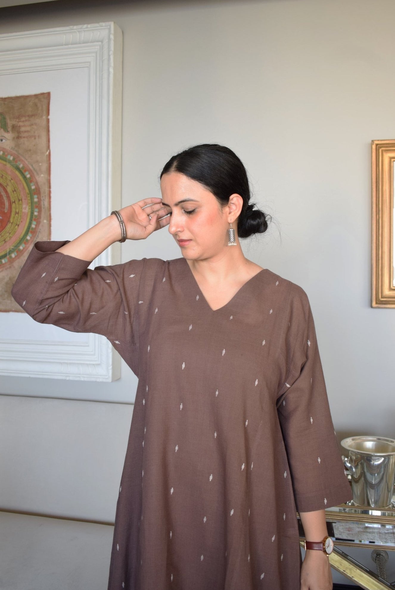 Brown Jamdani Phiran - CiceroniKurta, Everyday WearHouse of Moxa