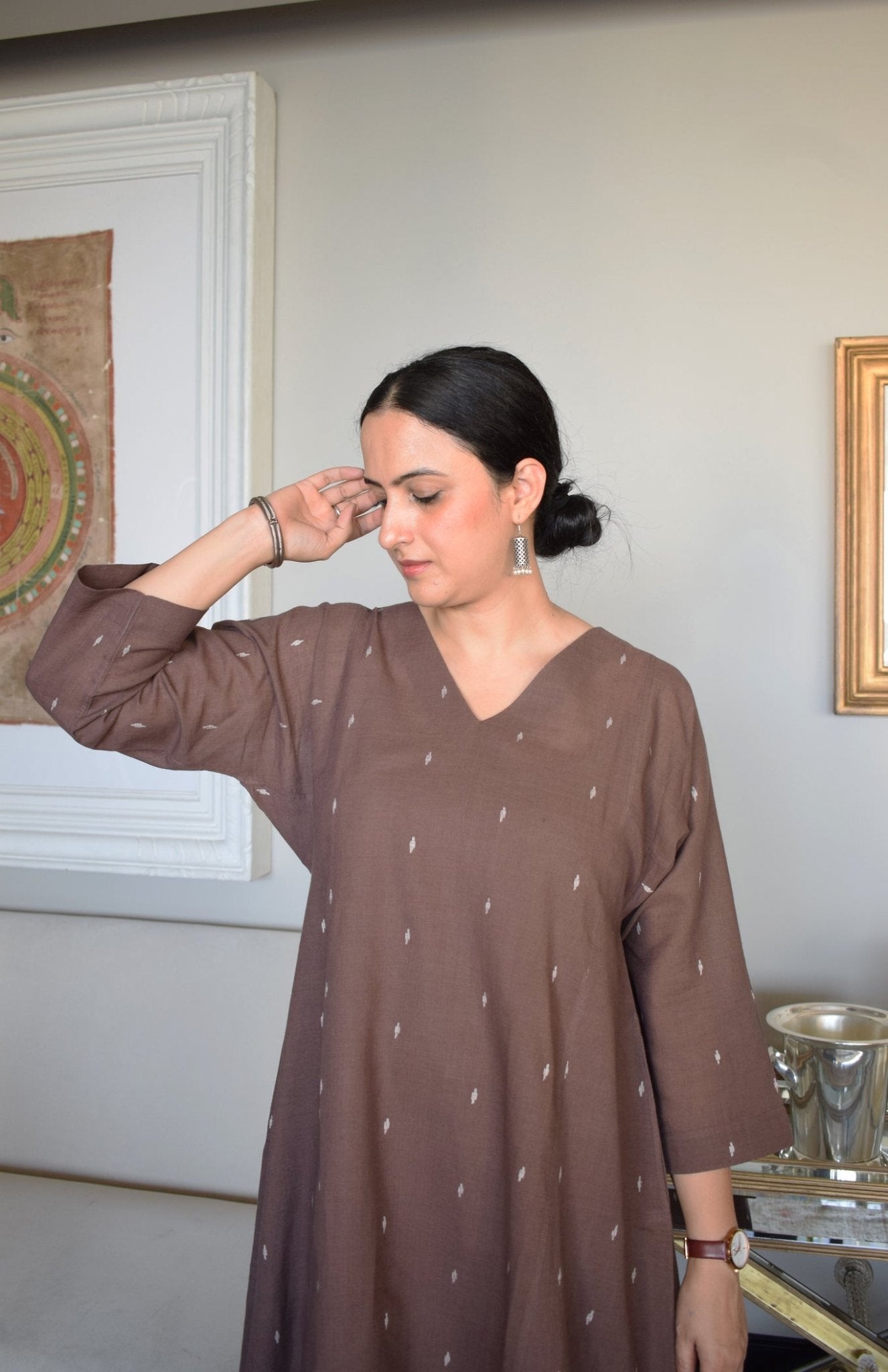 Brown Jamdani Phiran - CiceroniKurta, Everyday WearHouse of Moxa