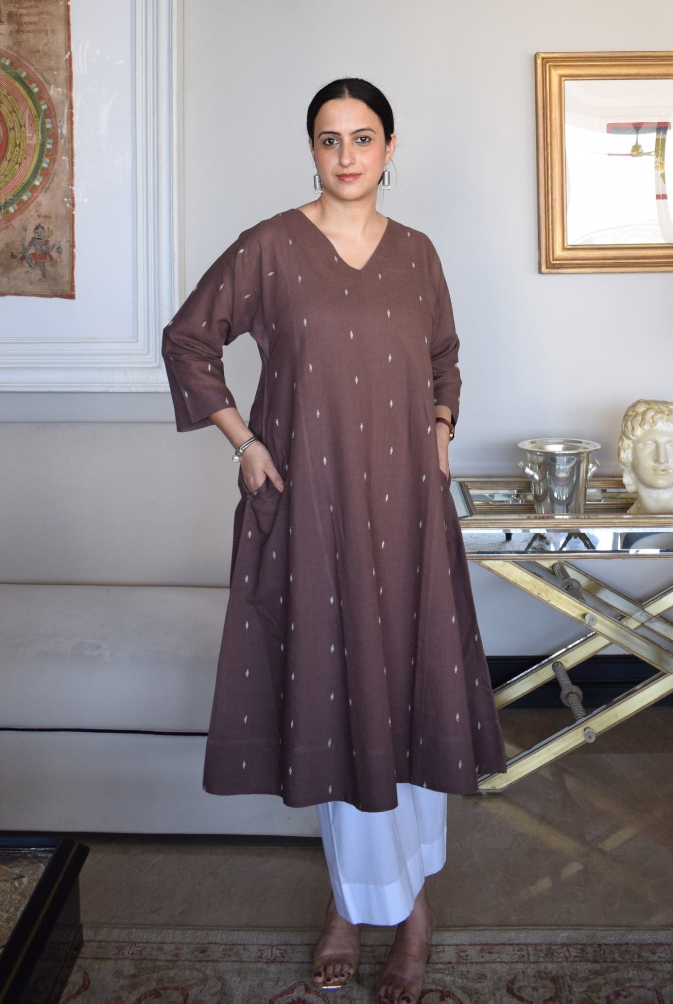 Brown Jamdani Phiran - CiceroniKurta, Everyday WearHouse of Moxa