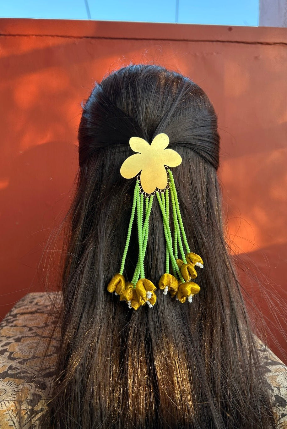 Bun Hoop - Flower Brass, Green - CiceroniHair PinBy Nirjari