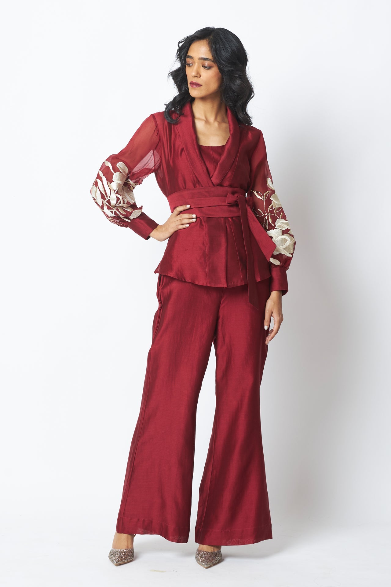 Burgandy Reva - Blazer Wrap Top & Wide - Leg Pant - CiceroniCo - ord SetMadder Much