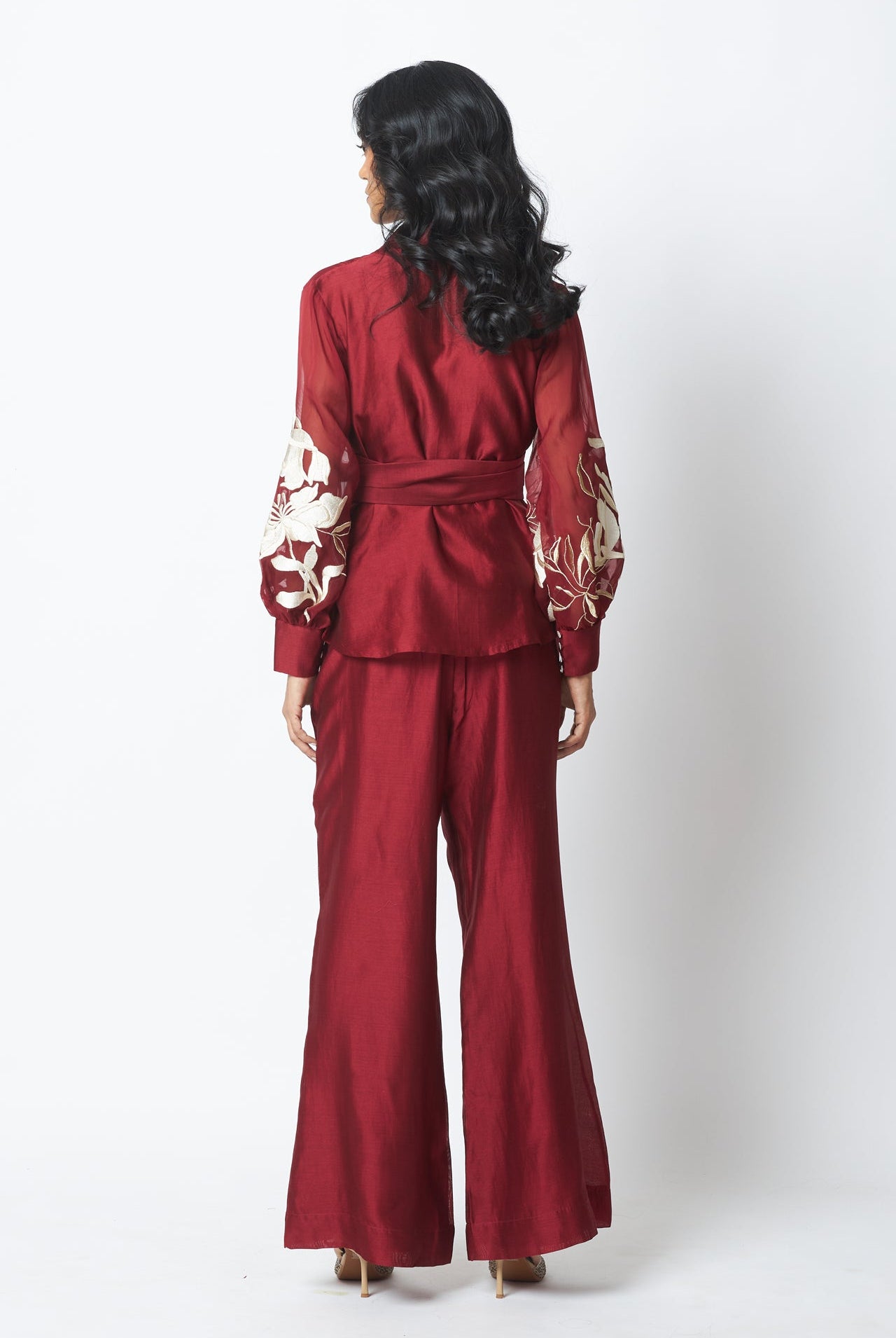 Burgandy Reva - Blazer Wrap Top & Wide - Leg Pant - CiceroniCo - ord SetMadder Much