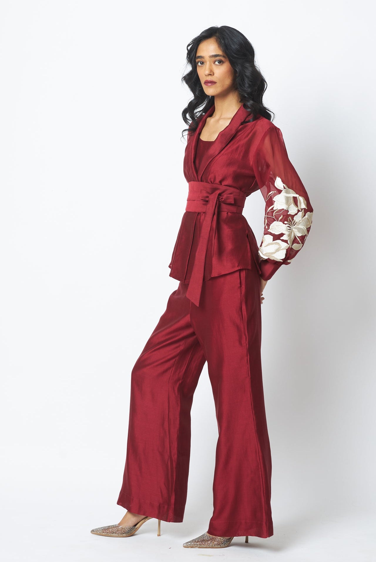 Burgandy Reva - Blazer Wrap Top & Wide - Leg Pant - CiceroniCo - ord SetMadder Much