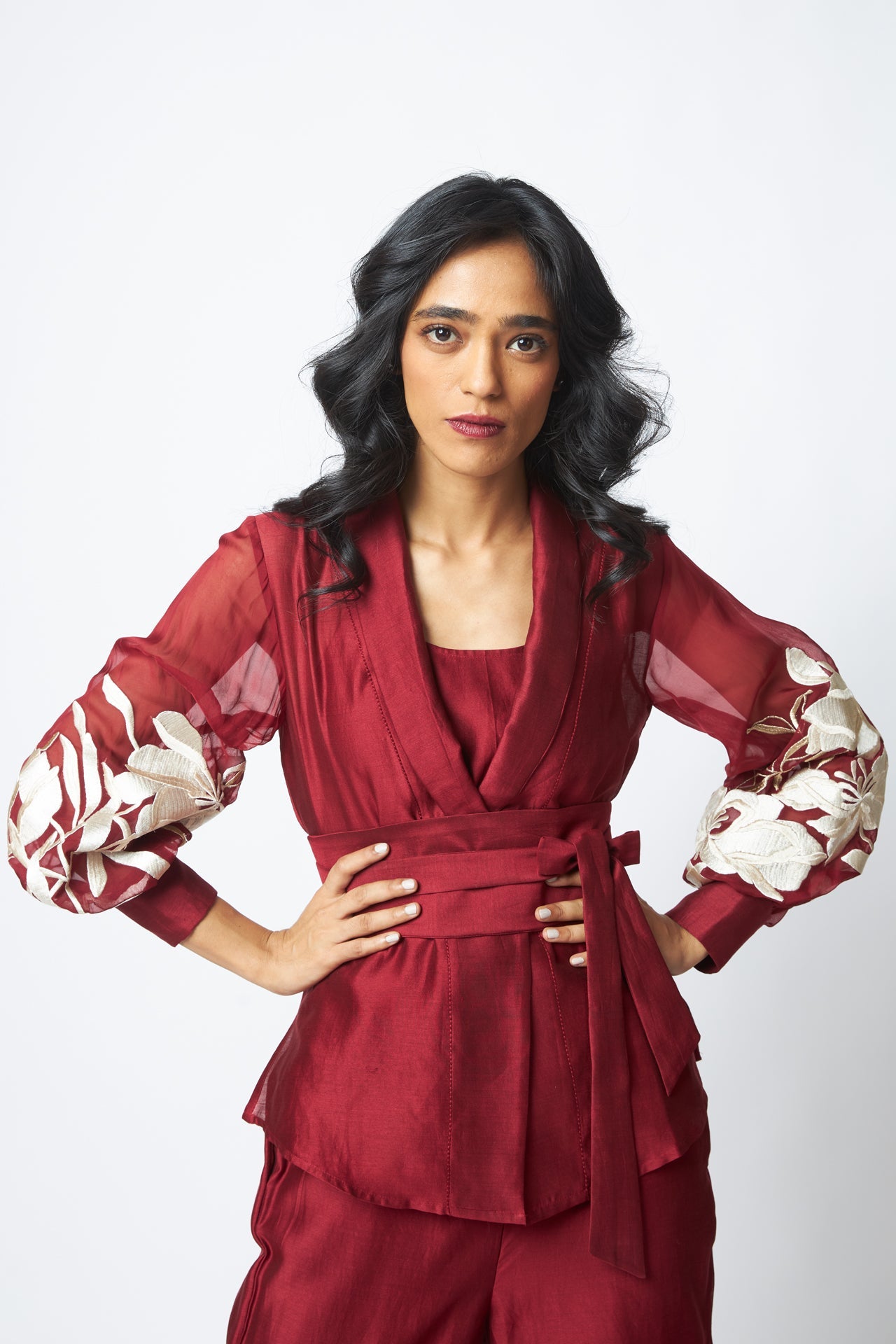 Burgandy Reva - Blazer Wrap Top & Wide - Leg Pant - CiceroniCo - ord SetMadder Much