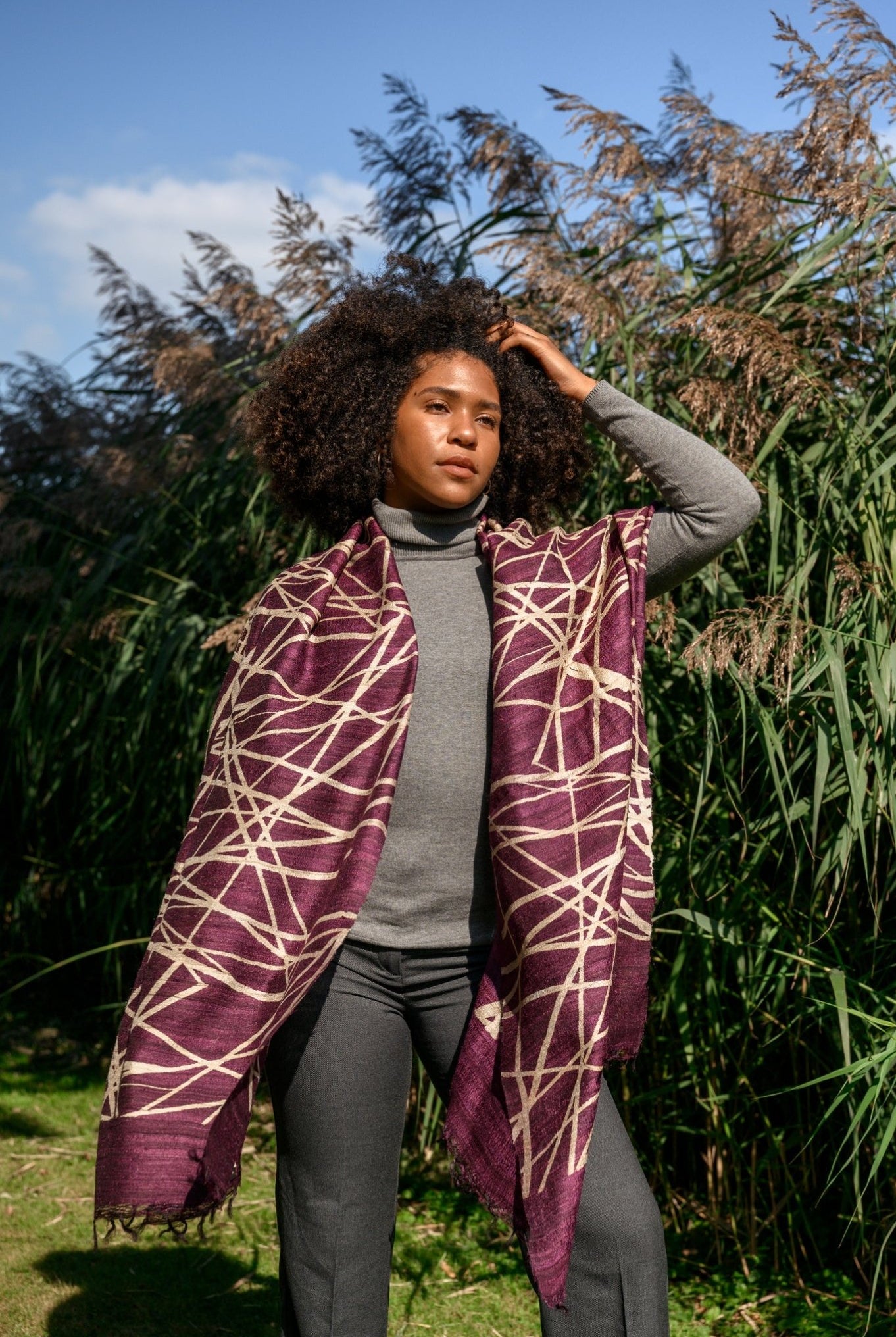 Burgundy Lattice Peace Silk Scarf - CiceroniScarfAeshaane