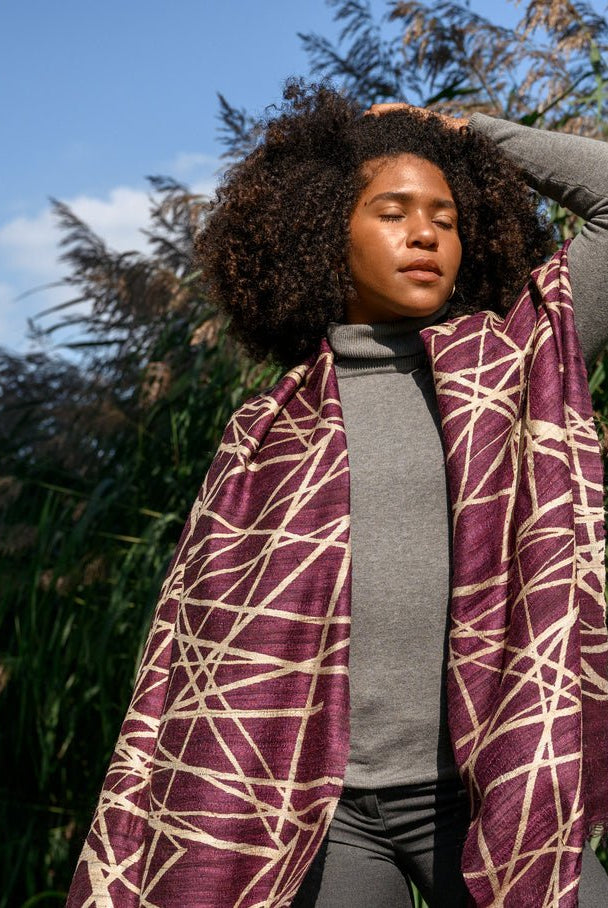 Burgundy Lattice Peace Silk Scarf - CiceroniScarfAeshaane