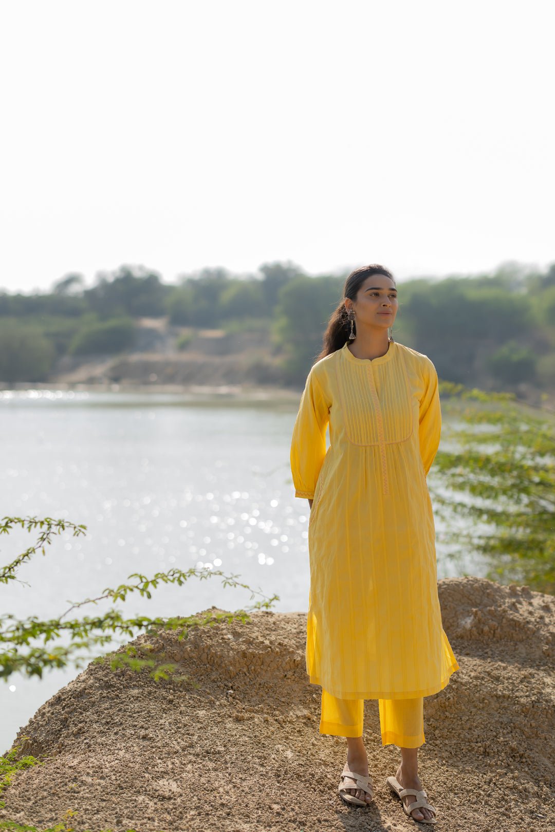 Butter Yellow Pintucks Kurta Set - CiceroniKurta Set, Everyday WearMaidaan