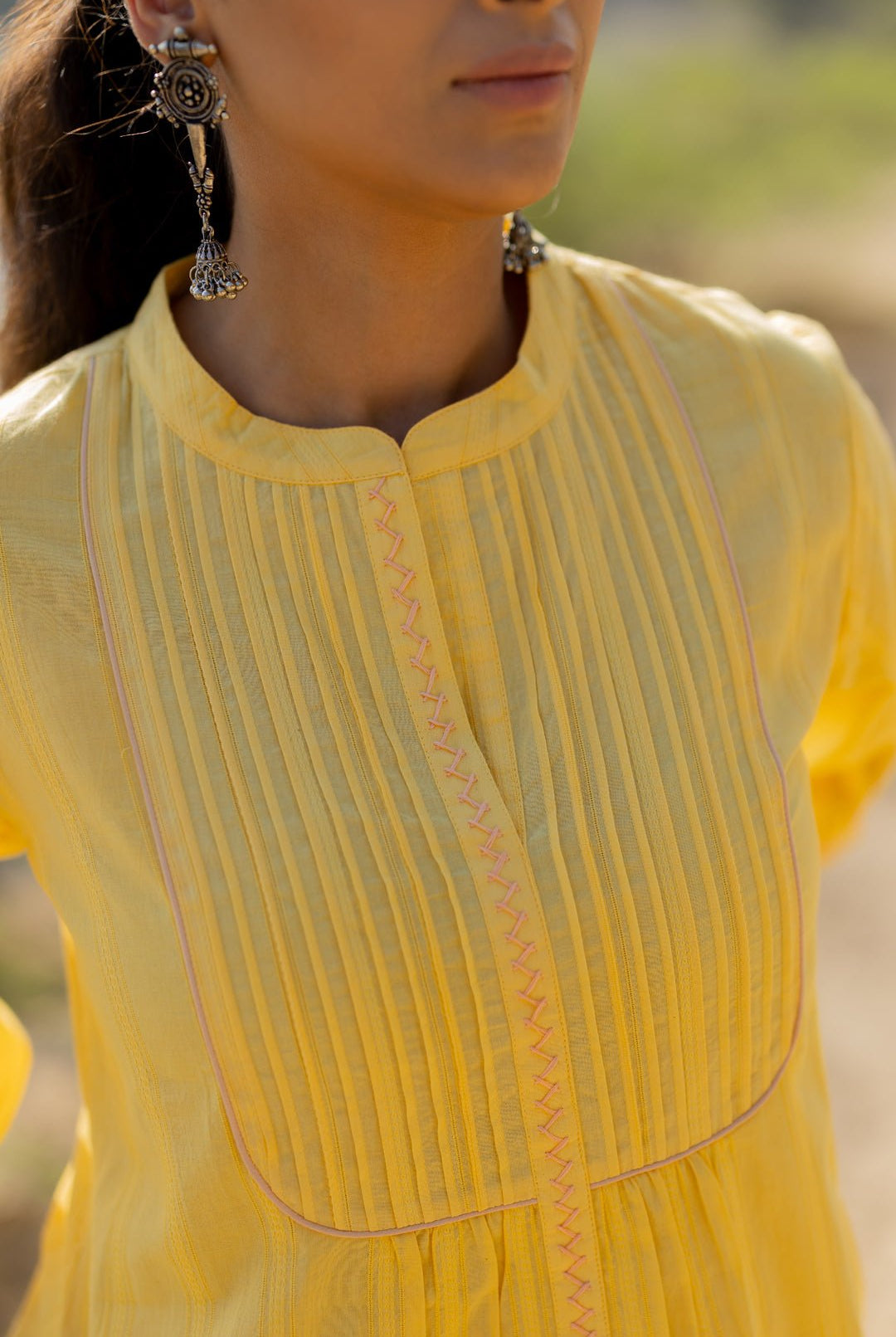 Butter Yellow Pintucks Kurta Set - CiceroniKurta Set, Everyday WearMaidaan