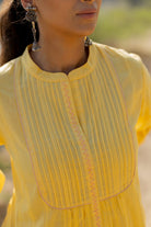 Butter Yellow Pintucks Kurta Set - CiceroniKurta Set, Everyday WearMaidaan