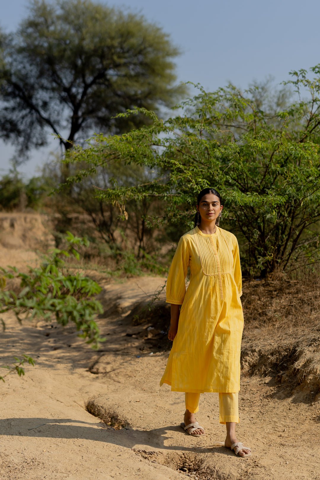 Butter Yellow Pintucks Kurta Set - CiceroniKurta Set, Everyday WearMaidaan