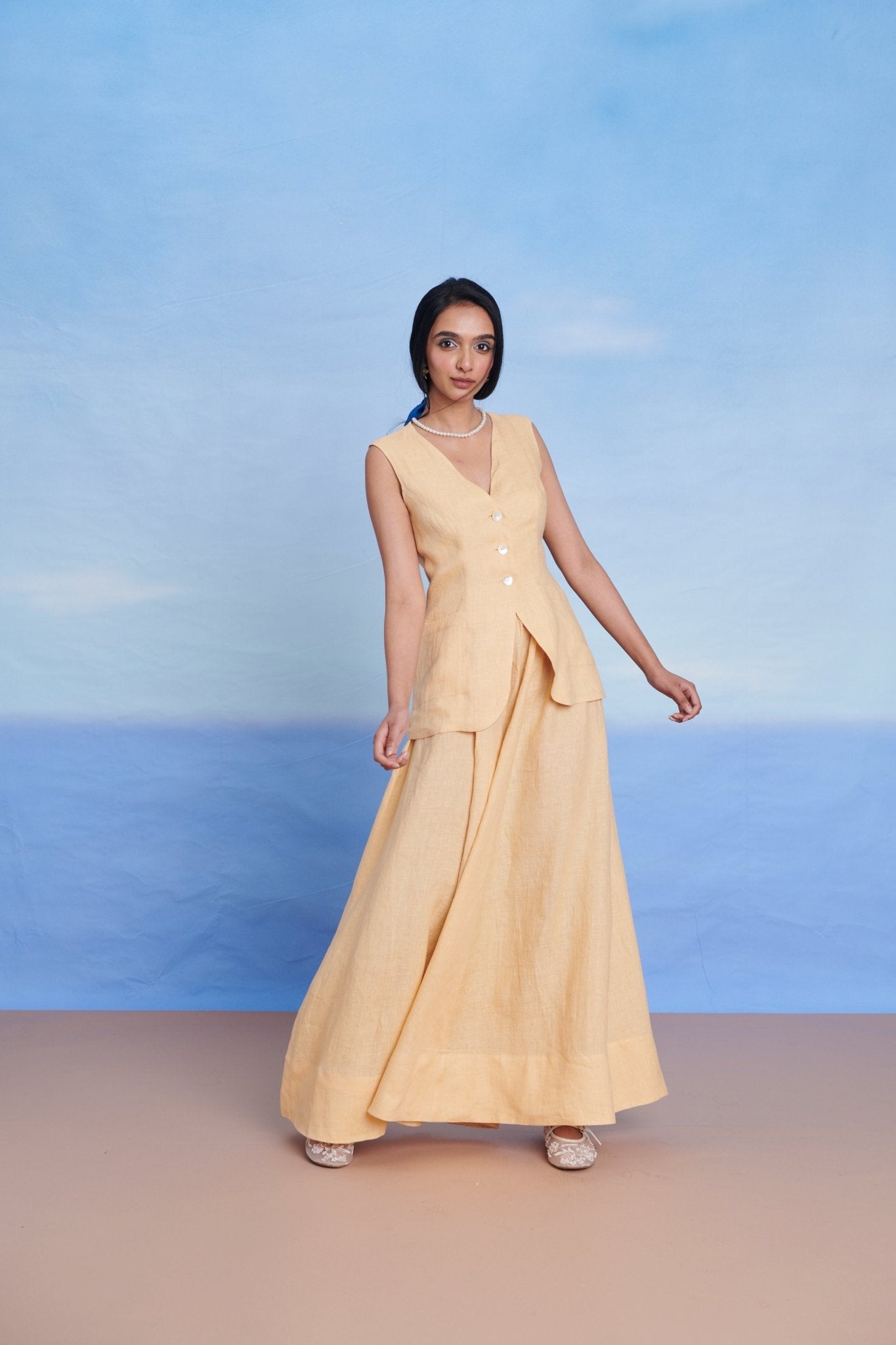 Butterscotch Linen Maxi Skirt - CiceroniSkirtsSaphed