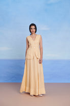 Butterscotch Linen V - neck Vest & Maxi Skirt Set - CiceroniSkirt SetSaphed