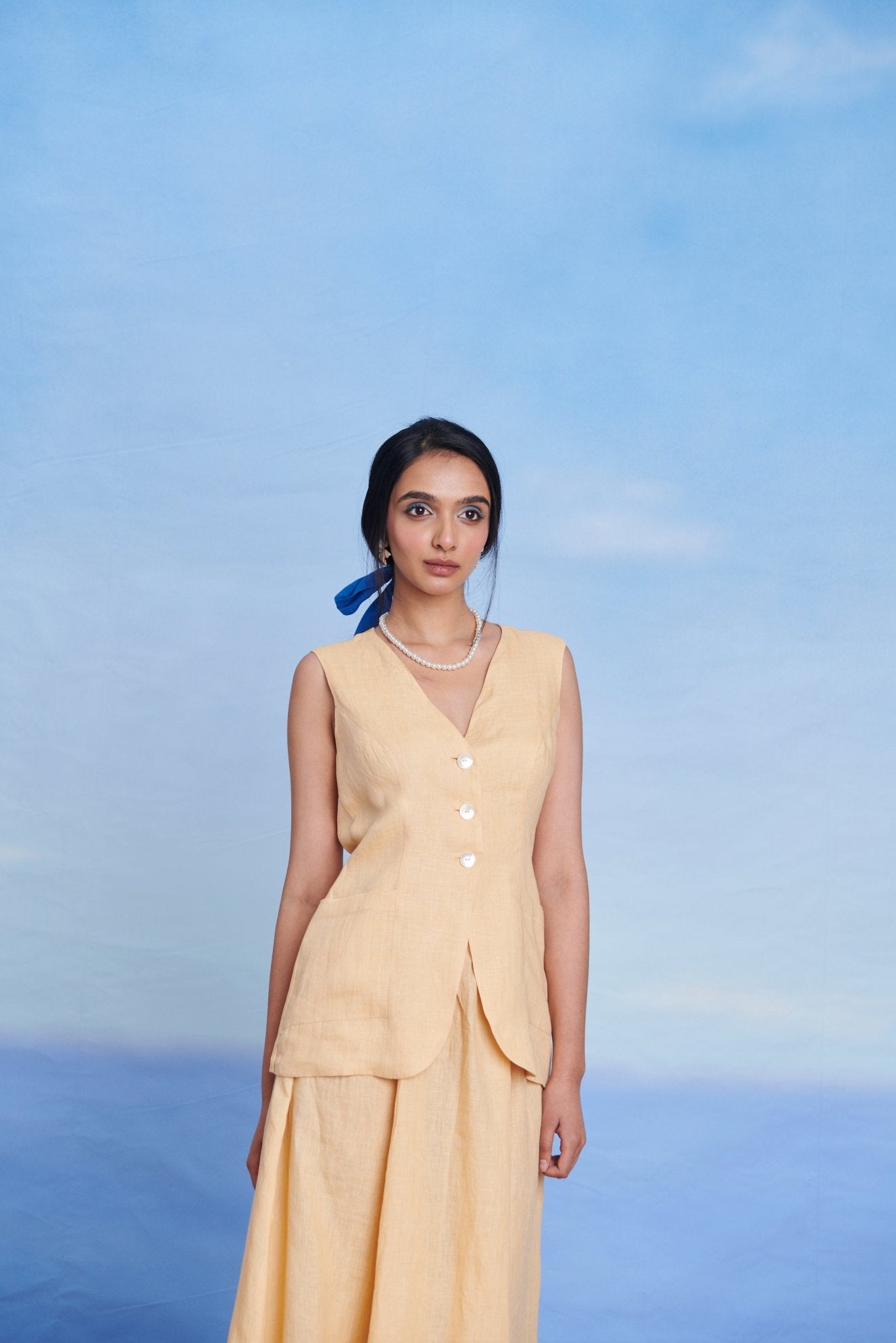 Butterscotch Linen V - Neck Vest - CiceroniVestSaphed