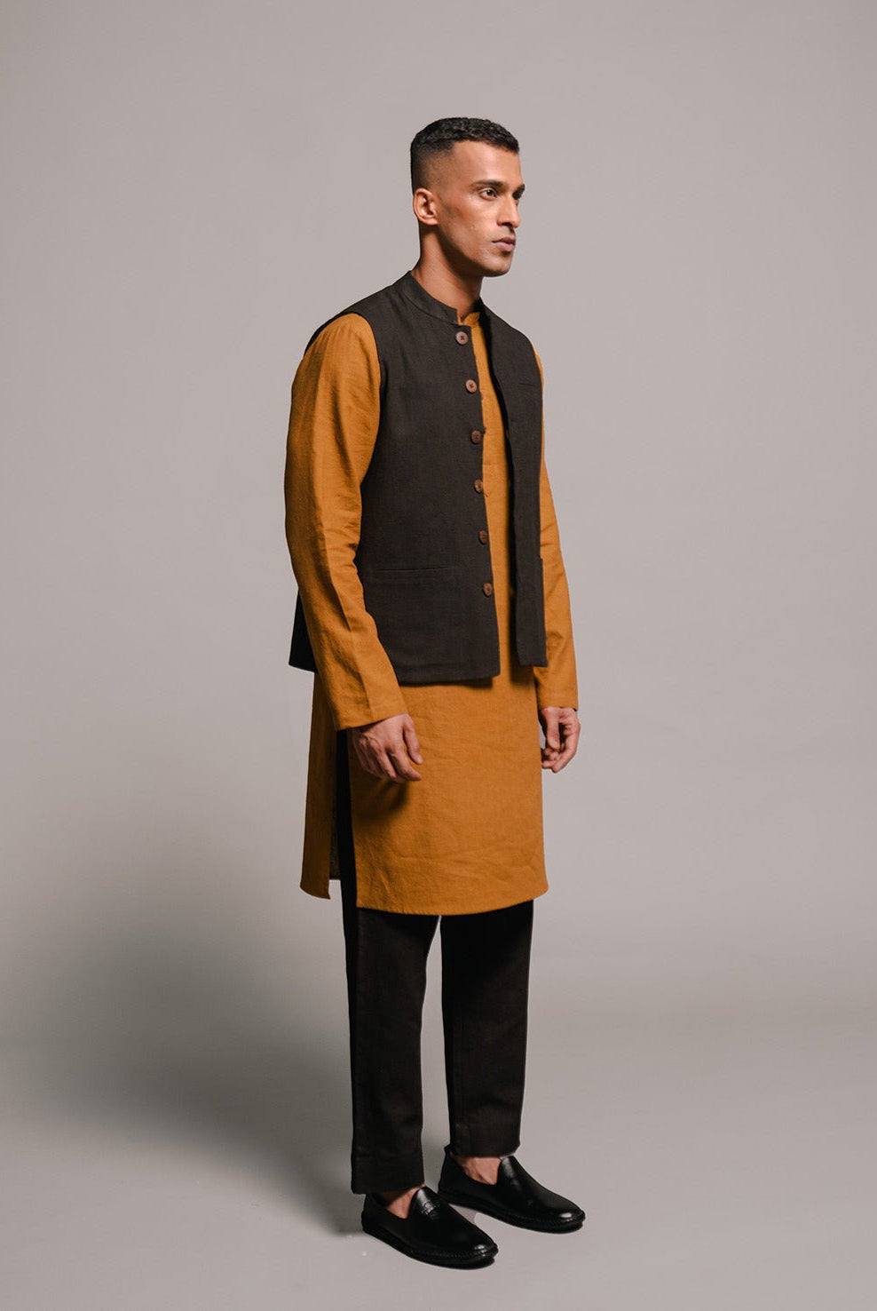 Carbon Co - Linen Men's Nehru Jacket - CiceroniJacketsSaphed