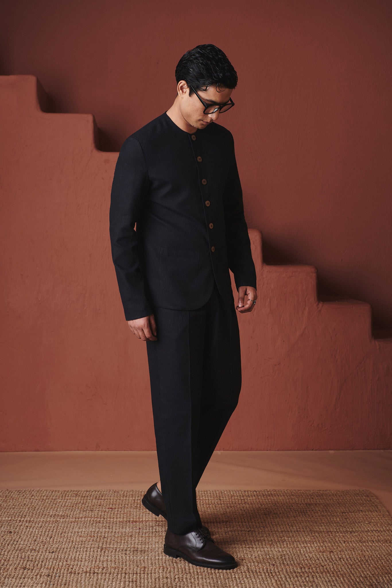 Carbon Co - Linen Men's Round Neck Jacket Set - CiceroniCo - ord SetSaphed