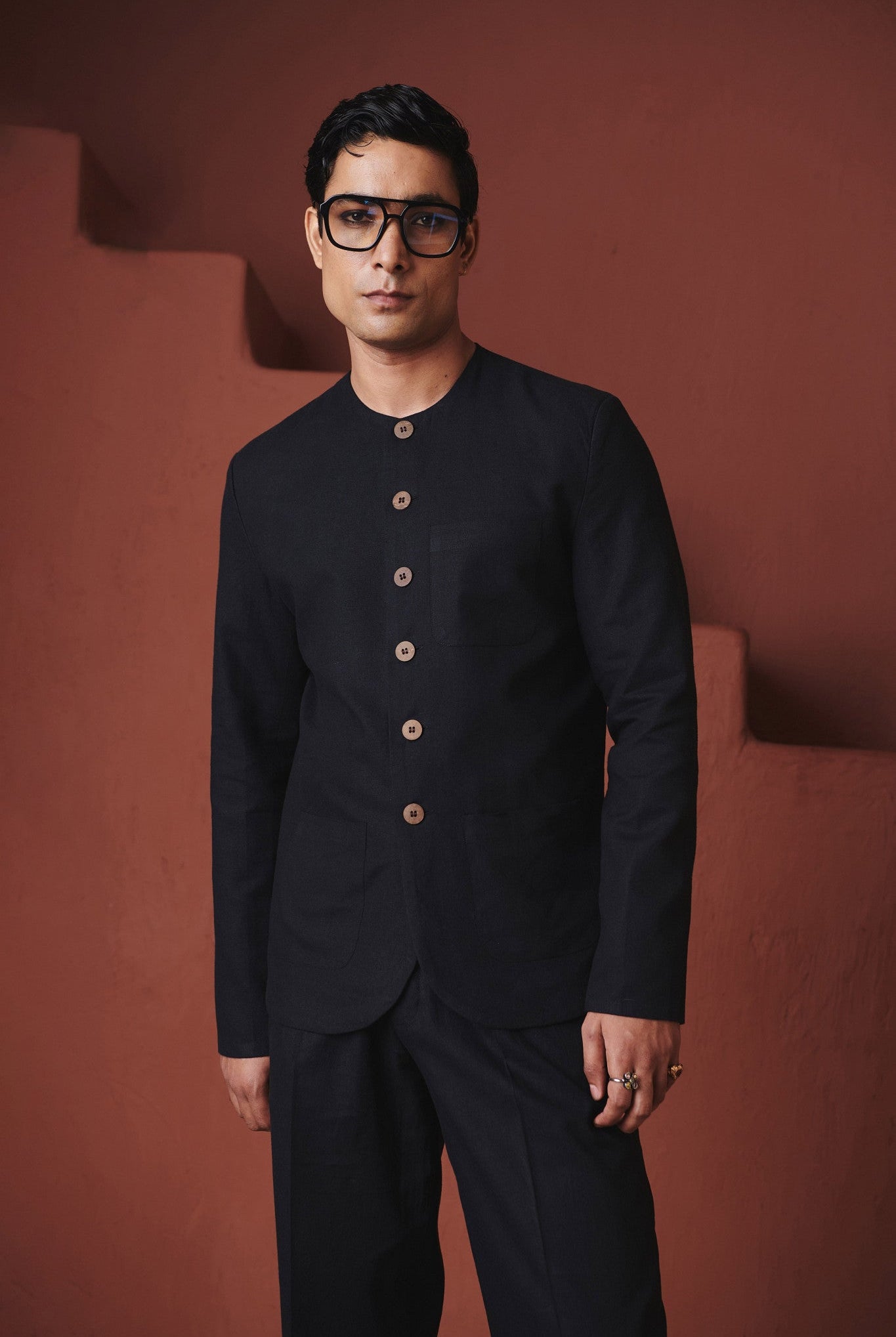 Carbon Co - Linen Men's Round Neck Jacket Set - CiceroniCo - ord SetSaphed