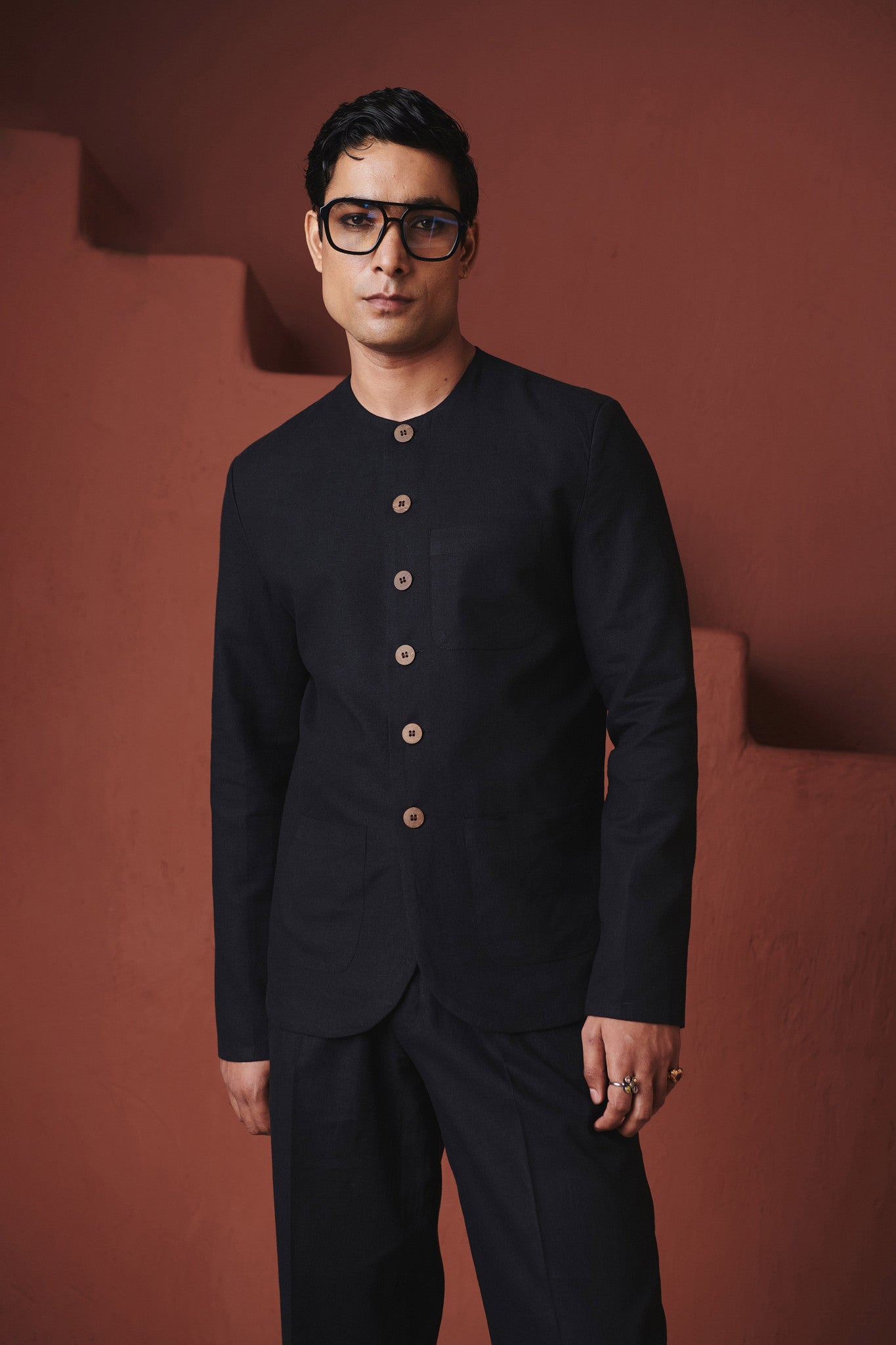 Carbon Co - Linen Men's Round Neck Jacket Set - CiceroniCo - ord SetSaphed